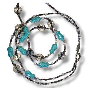 Vintage Crystal & Art Glass Beaded Double Strand‎ Necklace 20"